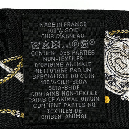 Hermes Silk Calfskin Les Cles A Pois Fringed Twilly  Black Mordore White 3 of 4