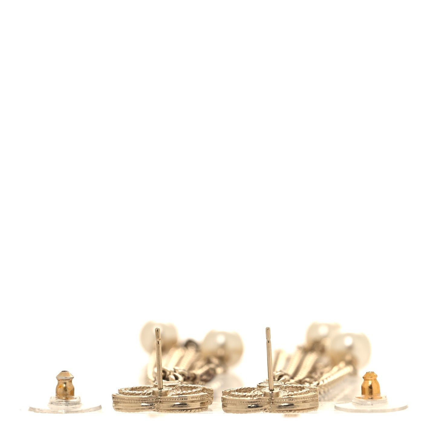 Pearl Chain CC Dangle Earrings Gold