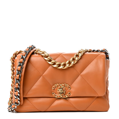 Chanel Lambskin Quilted Medium Chanel 19 Flap Light Brown 1 of 11