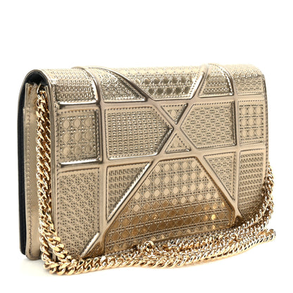 Christian Dior Metallic Patent Micro-Cannage Diorama Wallet on Chain Pouch Gold 3 of 9