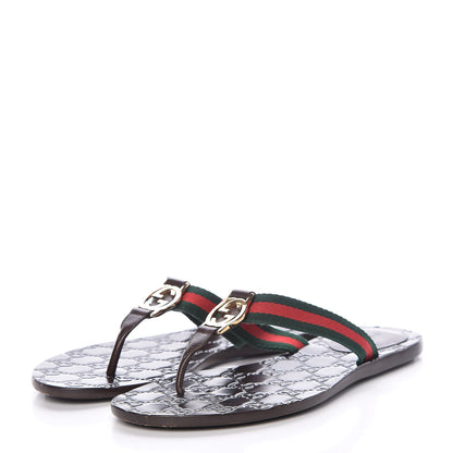 Gucci Nylon Calfskin Web GG Monogram Womens Thong Sandals 37 Green Red Cocoa 3 of 10