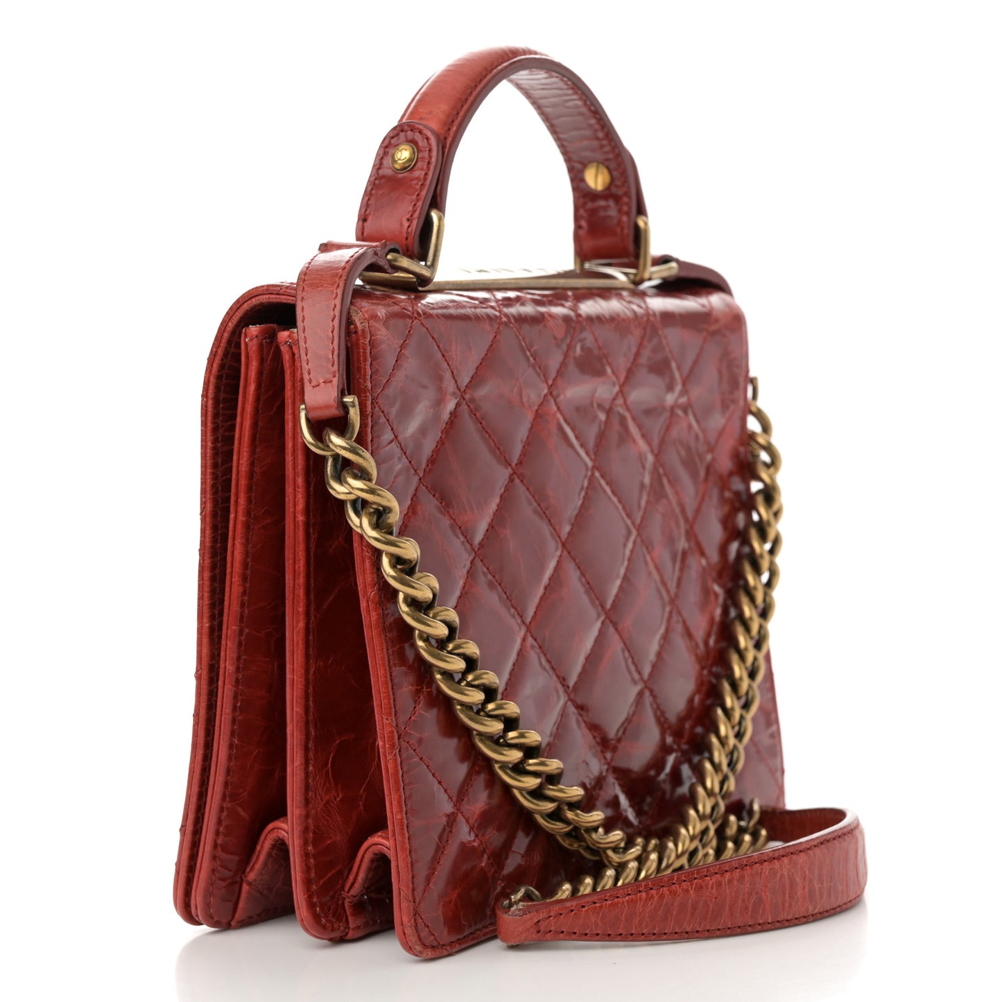 Glazed Calfskin Quilted Rita Top Handle Flap Red