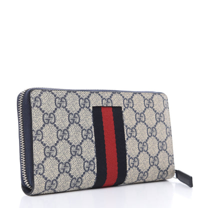 Gucci GG Supreme Monogram Web Zip Around Wallet Beige Blue 3 of 8
