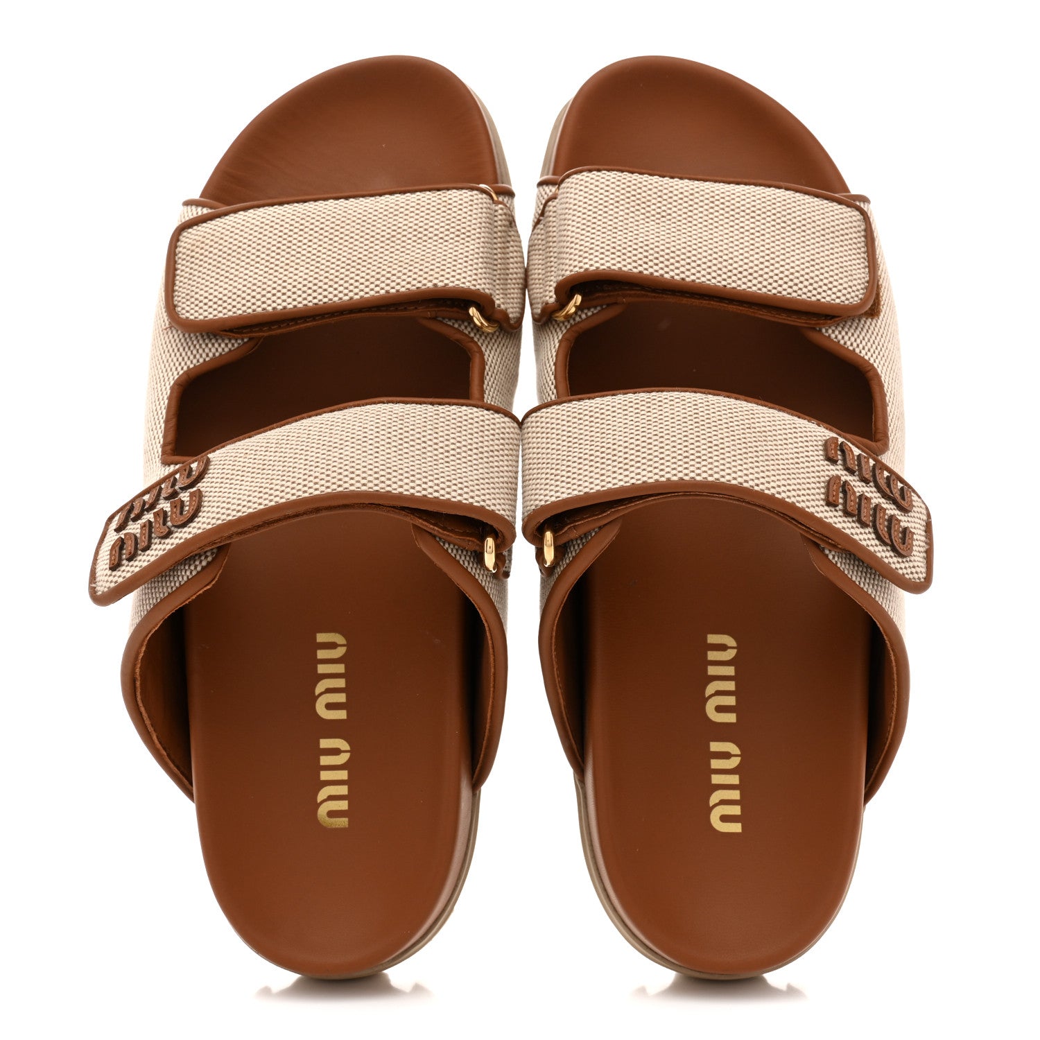 Miu Miu Canvas Logo Slide Sandals 38 Beige Brandy 2 of 10