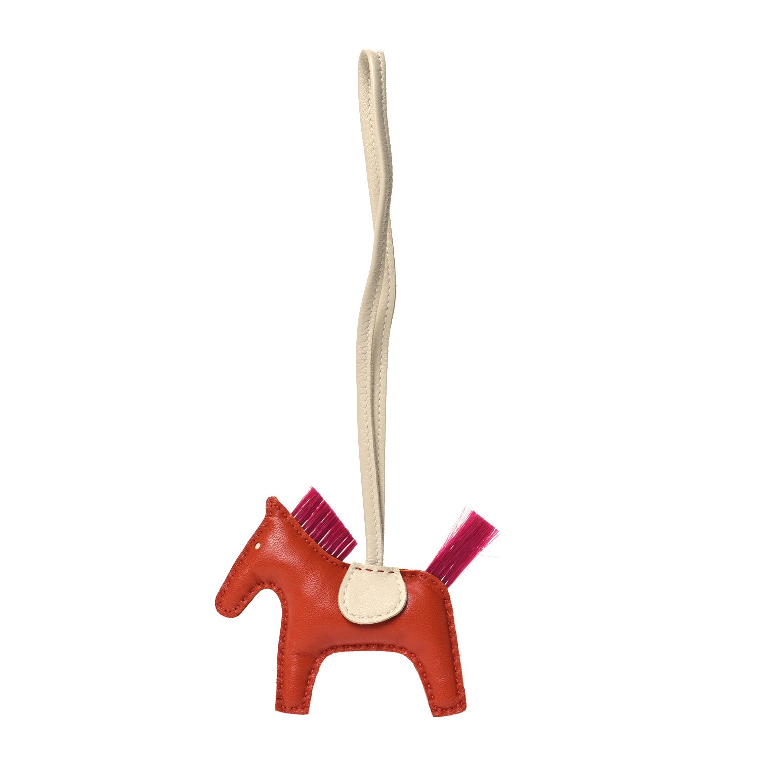 Hermes Milo Lambskin Horse Hair Grigri Rodeo Horse Bag Charm PM Cornaline Craie Magnolia 1 of 4