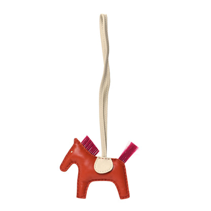 Hermes Milo Lambskin Horse Hair Grigri Rodeo Horse Bag Charm PM Cornaline Craie Magnolia 1 of 4