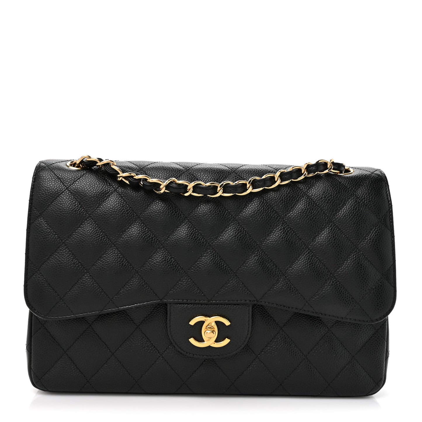 Caviar Quilted Jumbo Double Flap Black