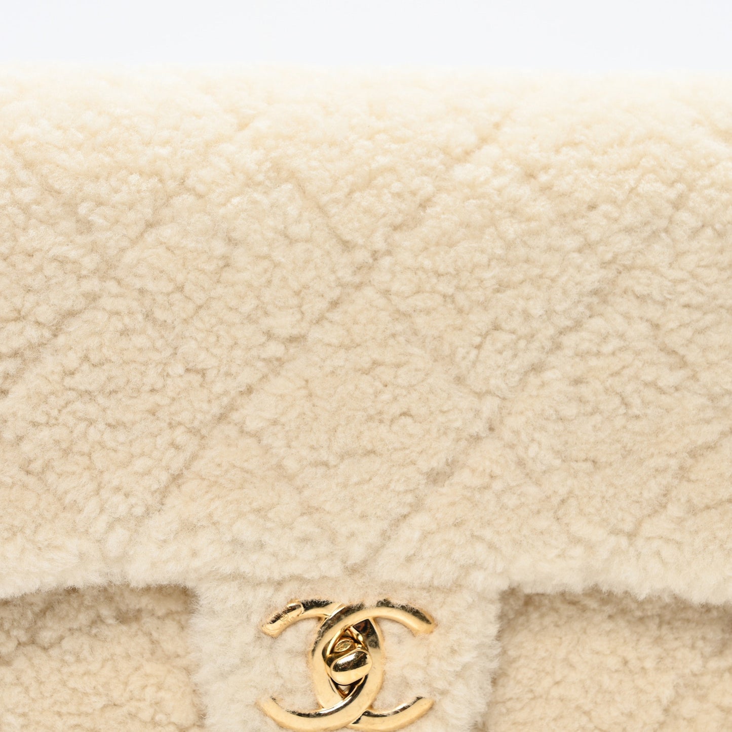 Shearling Lambskin Quilted CC Chain Medium Flap Ecru