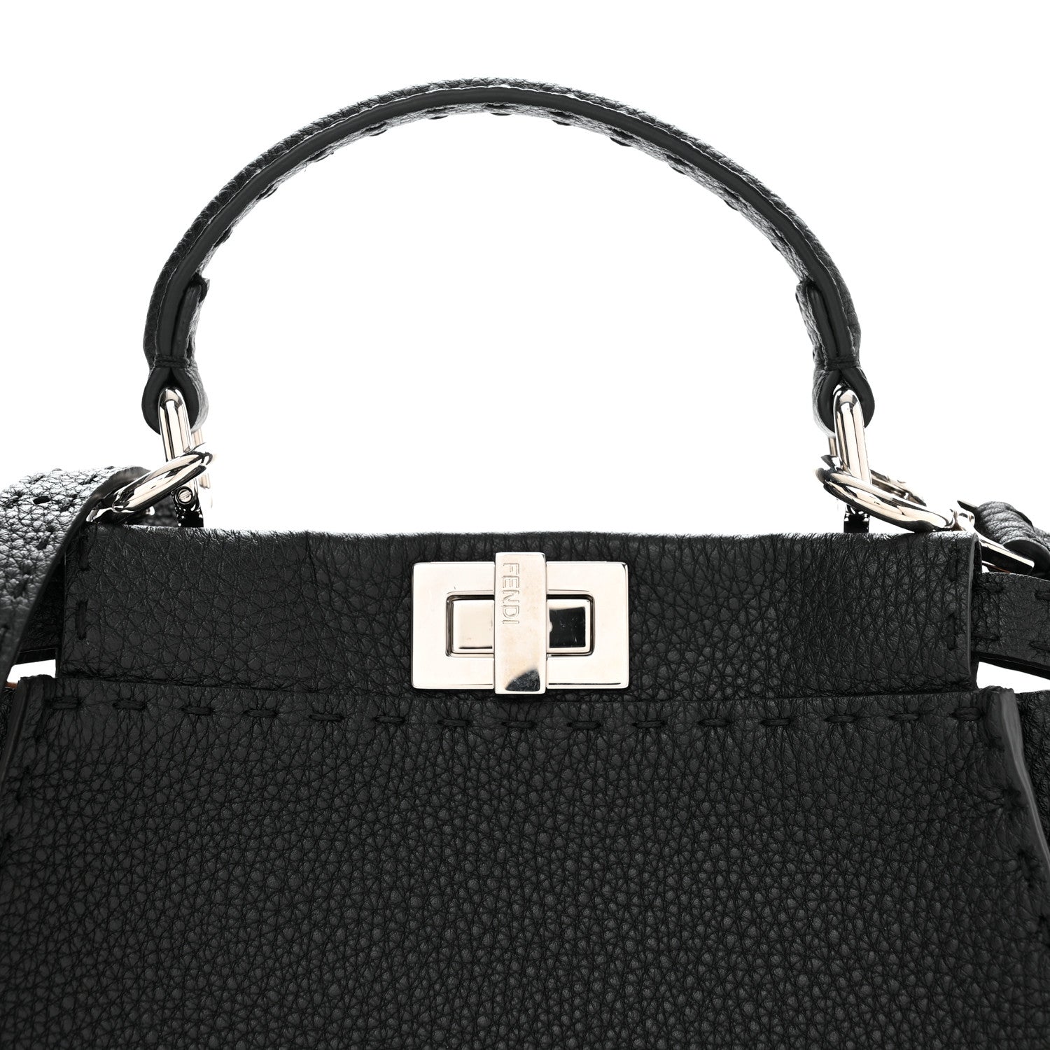 Fendi Cuoio Romano Selleria Bi-Color Mini Peekaboo Iconic Satchel Black Mou 7 of 10