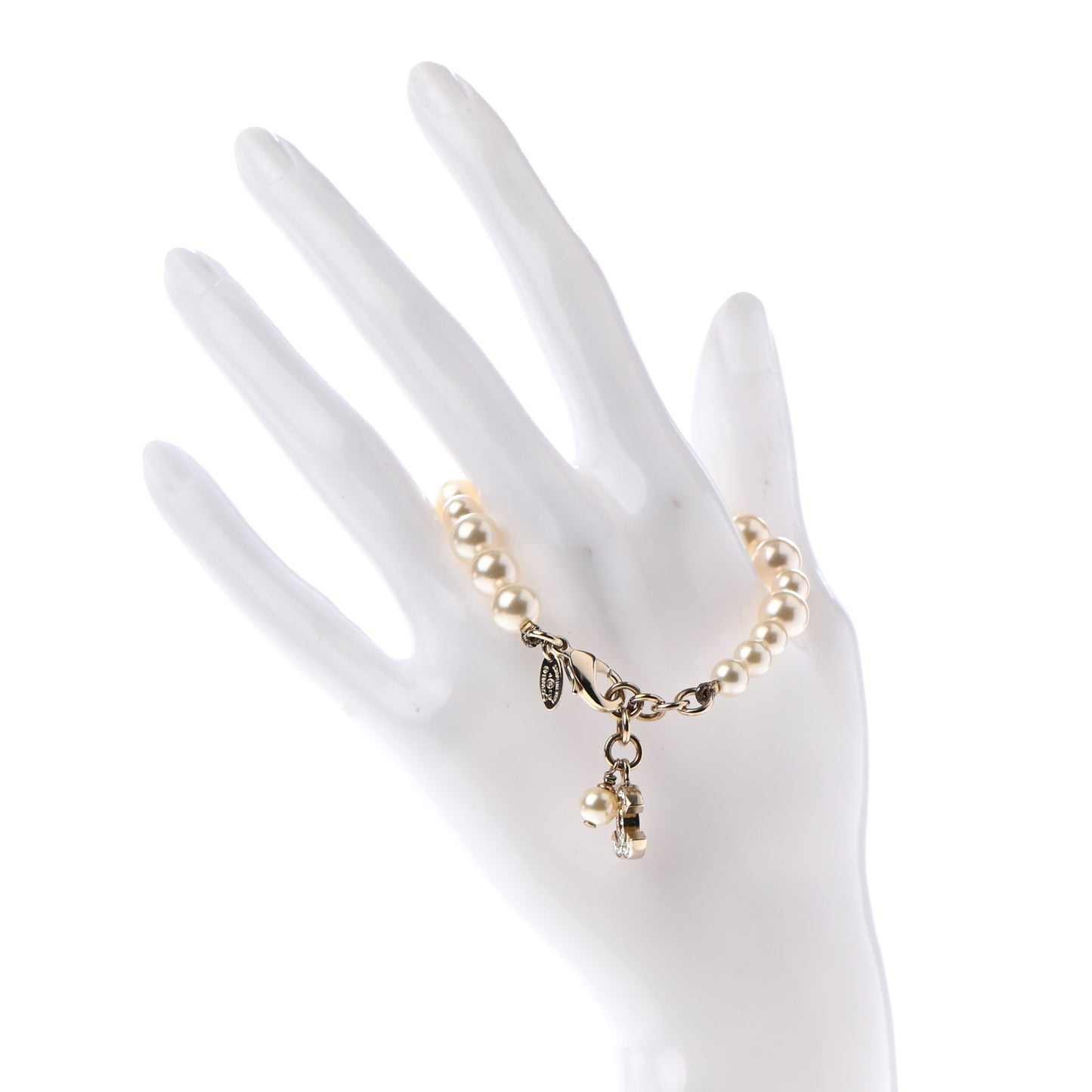 Graduated Pearl Crystal CC Bracelet Gold