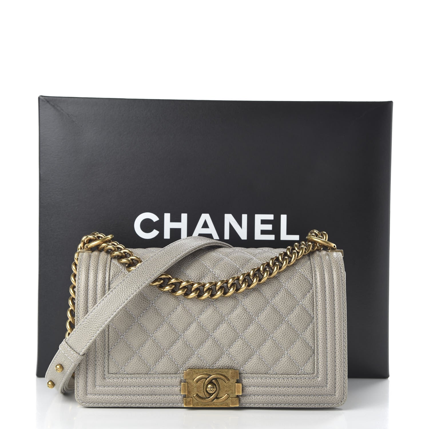 Chanel Caviar Quilted Medium Boy Flap Light Grey 11 of 11