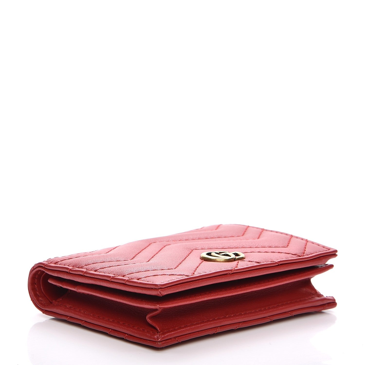 Gucci Calfskin Matelasse GG Marmont Card Case Hibiscus Red 4 of 8