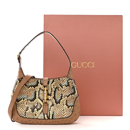 Gucci Snakeskin Ostrich Calfskin Small Jackie 1961 Hobo Beige Blue 15 of 15