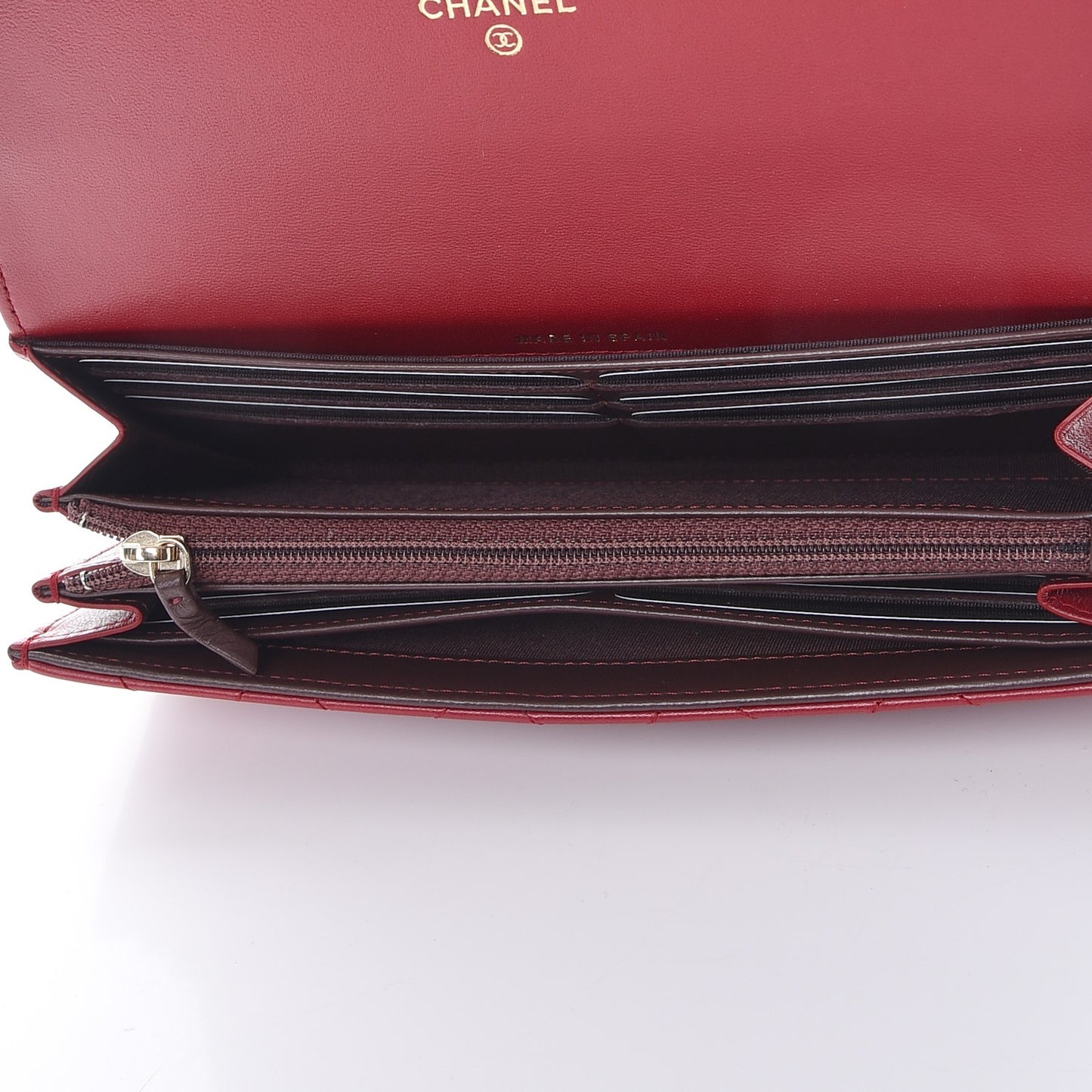 Lambskin Quilted Trendy CC Large Gusset Flap Wallet Dark Red