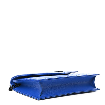 Saint Laurent Grain De Poudre Matelasse Chevron Monogram Envelope Chain Wallet Blue Majorelle 4 of 10