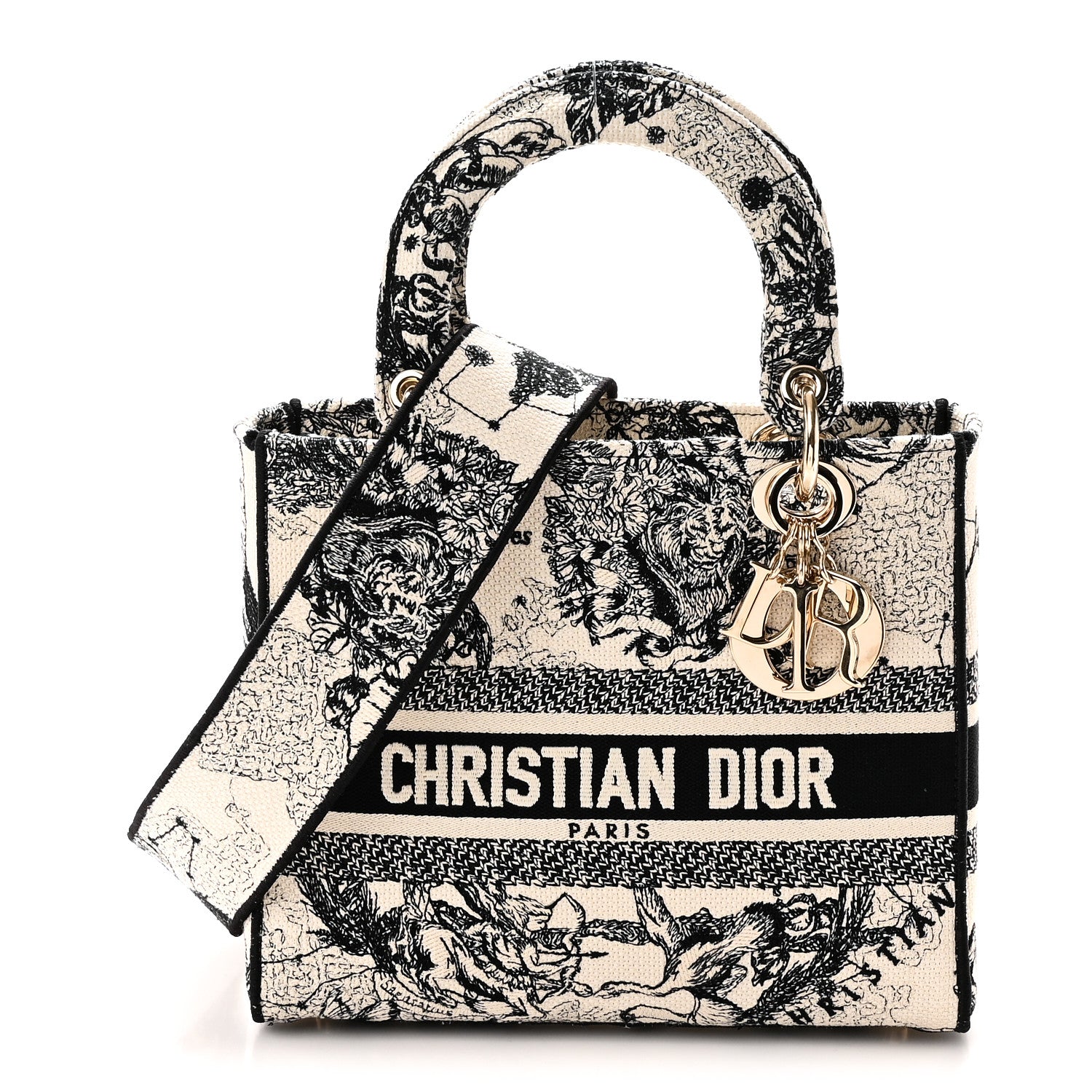 Christian Dior Canvas Embroidered Zodiac Toile De Jouy Medium Lady D-Lite Latte 1 of 9
