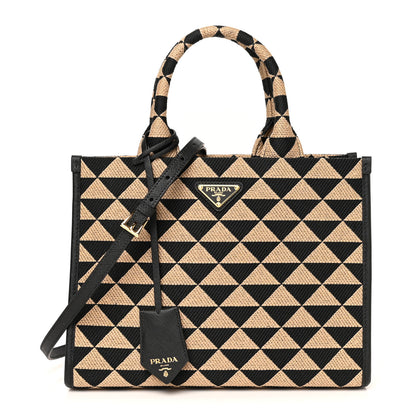 Prada Jacquard Saffiano Triangolo Symbole Embroidered Small Tote Black Corda 1 of 9