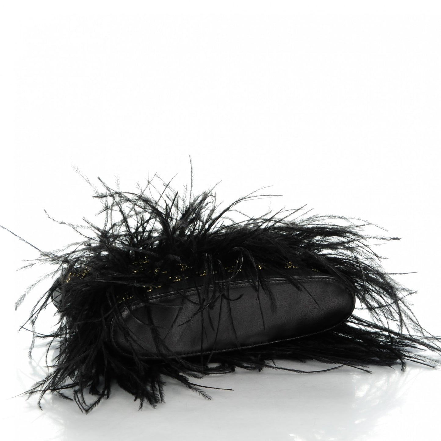 Ostrich Feather Beaded CC Evening Bag Black