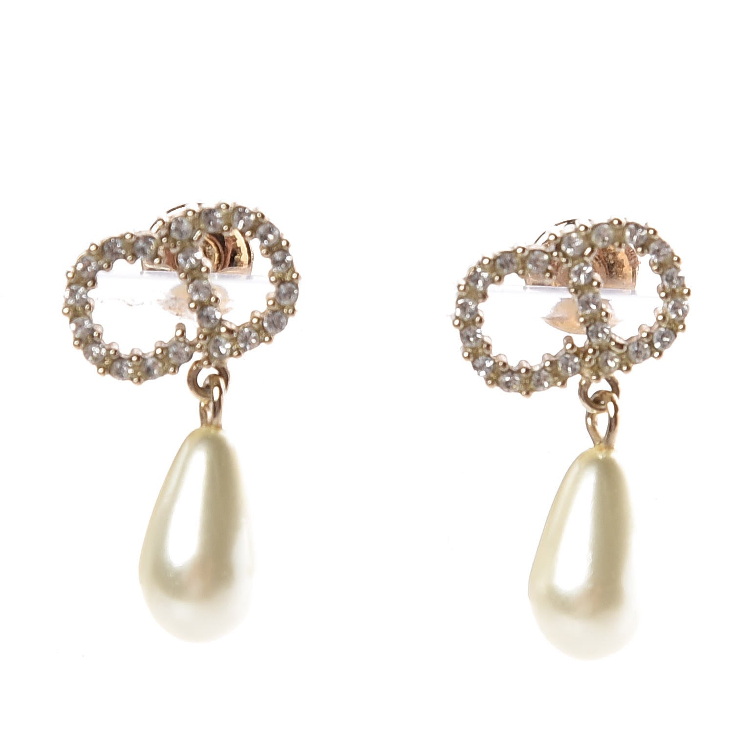 Christian Dior Pearl Crystal CD Drop Earrings Gold 1 of 6