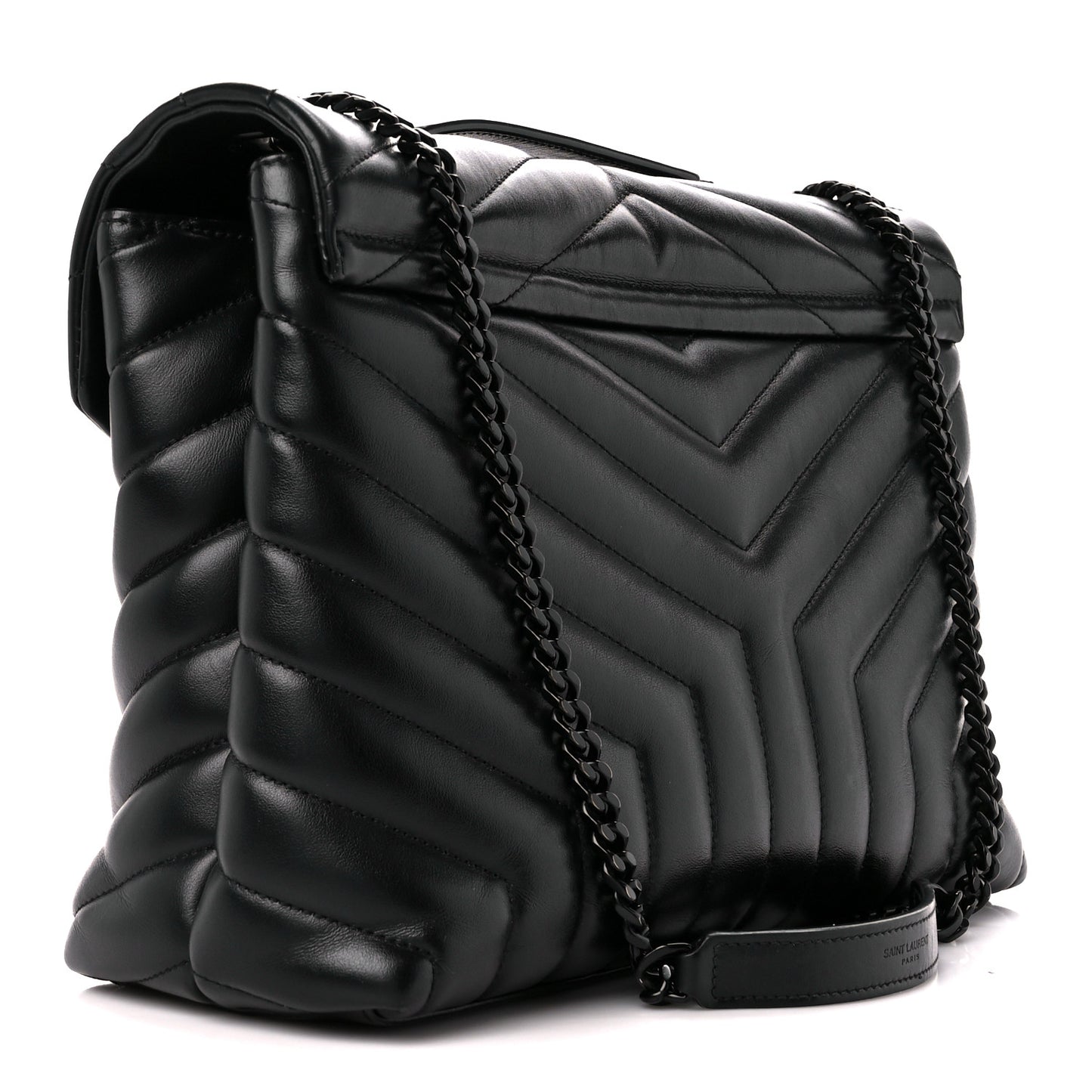 Calfskin Y Quilted Monogram Monochrome Medium Loulou Chain Satchel Black
