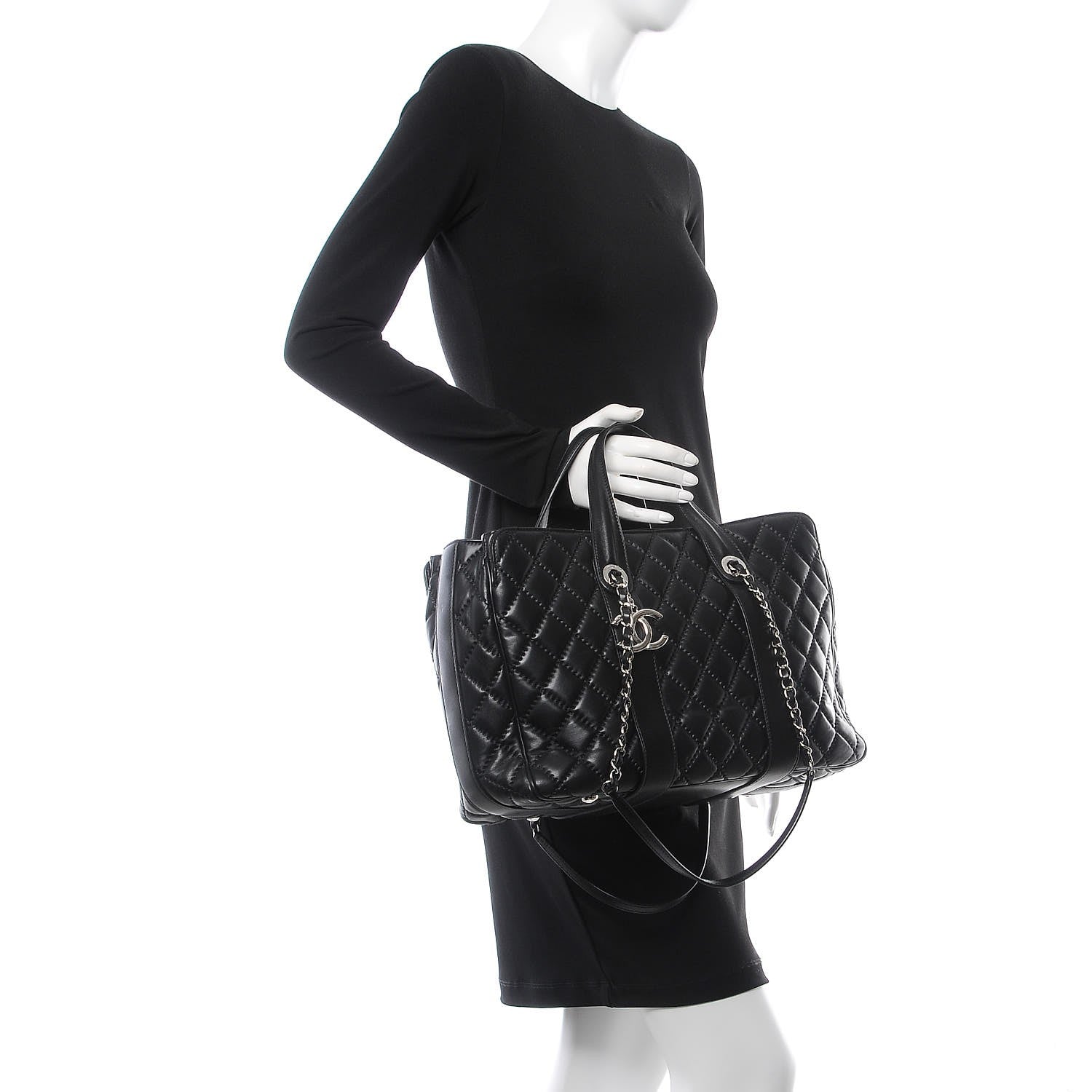 Chanel Lambskin Quilted Large Easy Carry Shopping Tote Black 2 of 12