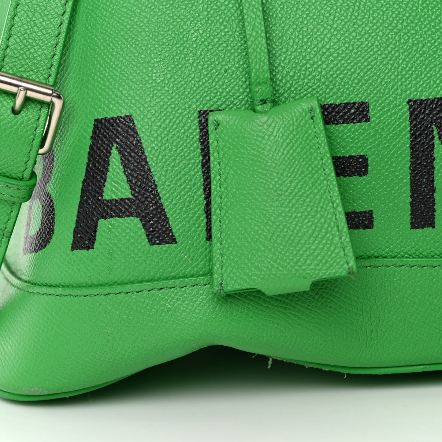 Signature Grained Calfskin Logo M Ville Top Handle Bag Green