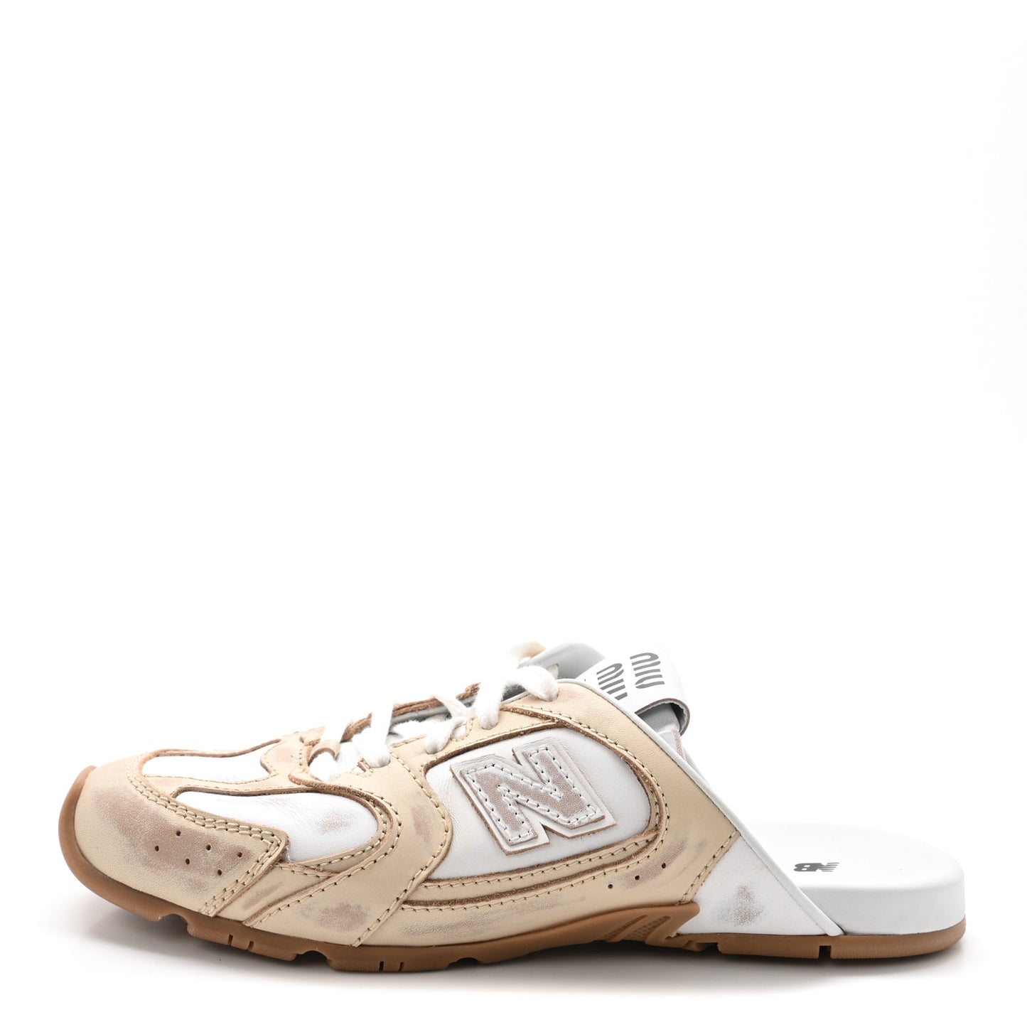 X NEW BALANCE Bleached Calfskin 530 SL Slip-On Sneakers Mules 36.5 Travertine Grey White