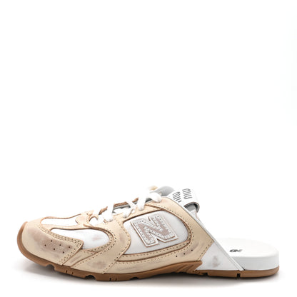Miu Miu X NEW BALANCE Bleached Calfskin 530 SL Slip-On Sneakers Mules 36.5 Travertine Grey White 1 of 9