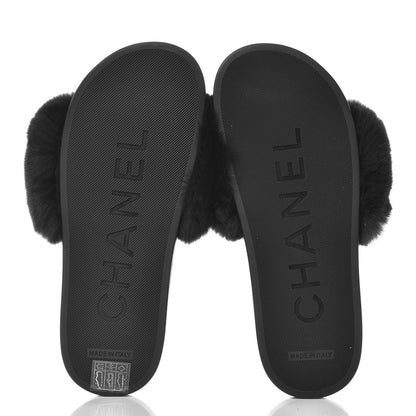 Chanel Orylag Fur Flat Sandals 35 Dark Grey 5 of 9