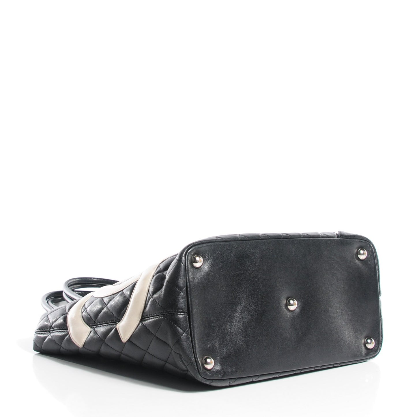 Calfskin Quilted Large Cambon Tote Black White