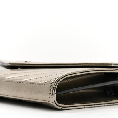 Saint Laurent Metallic Grain De Poudre Matelasse Chevron Monogram Chain Wallet Piombo 12 of 15