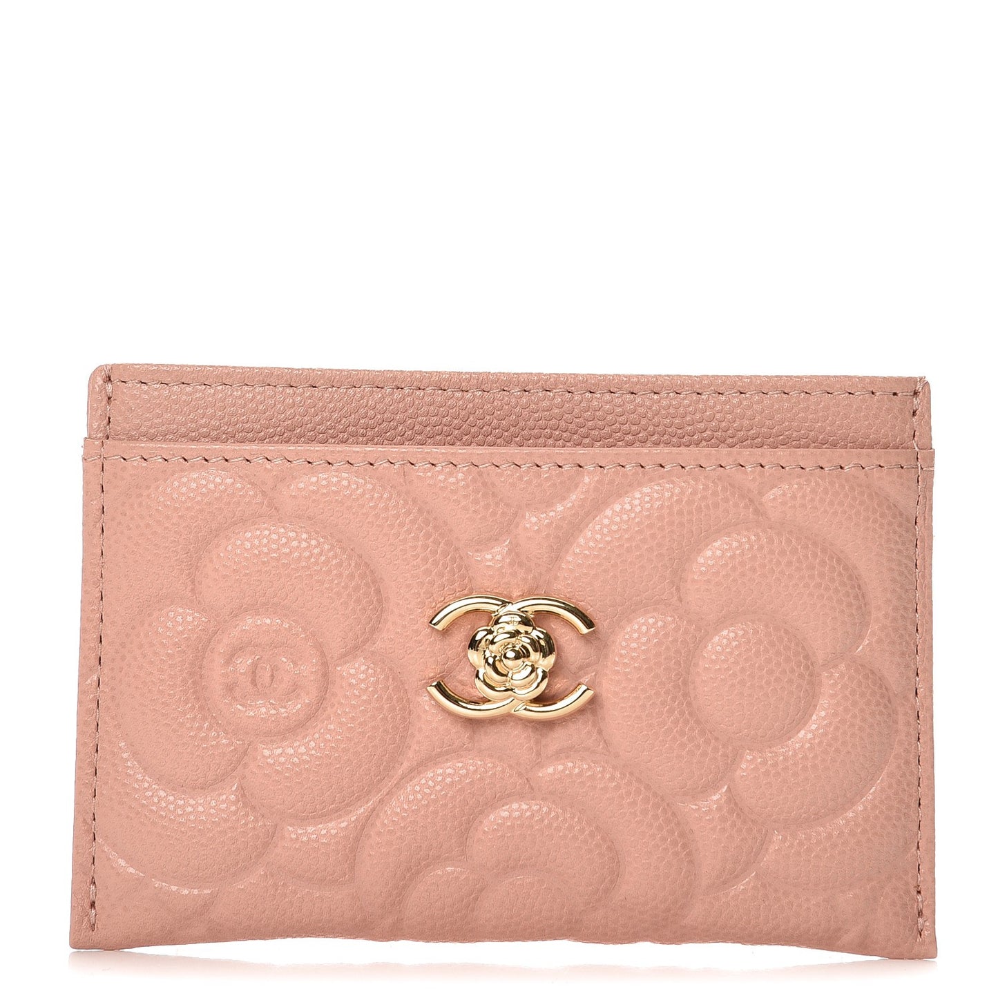 Caviar Camellia Embossed Card Holder Nude