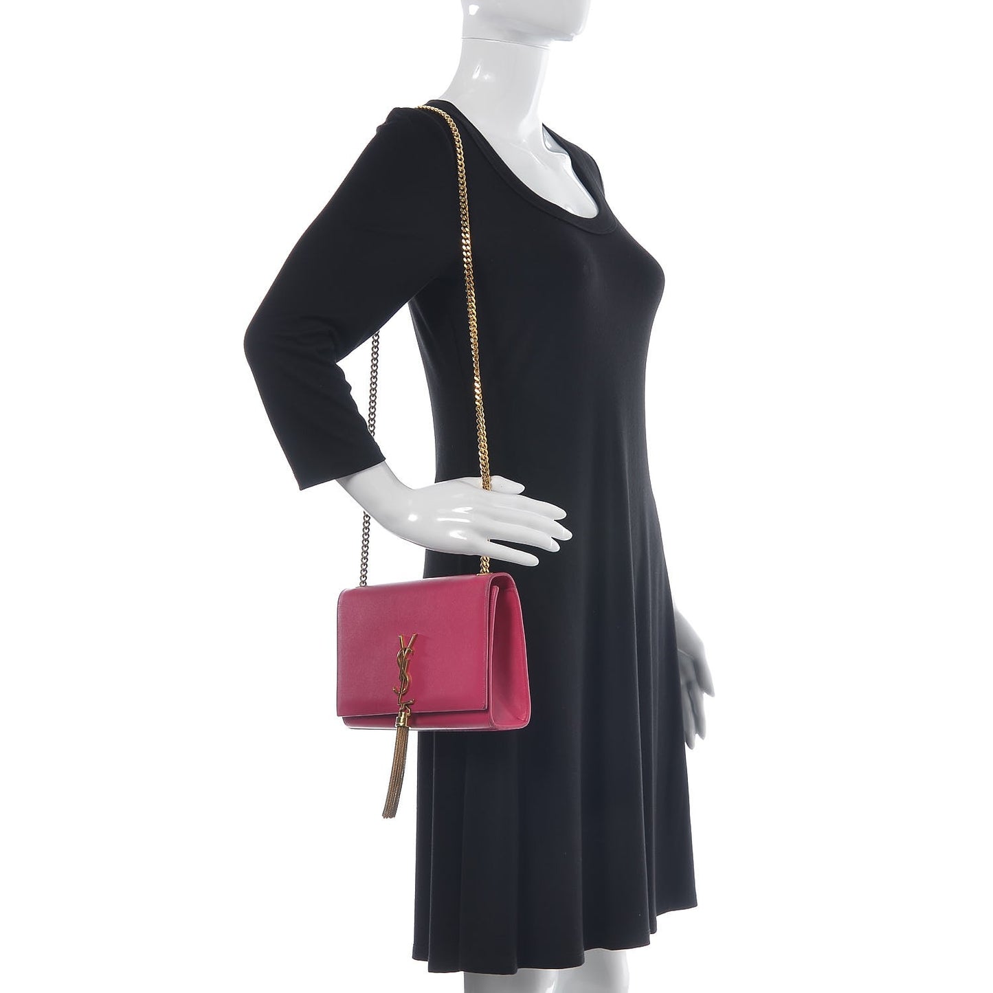 Smooth Calfskin Medium Classic Monogram Kate Tassel Satchel Fuchsia
