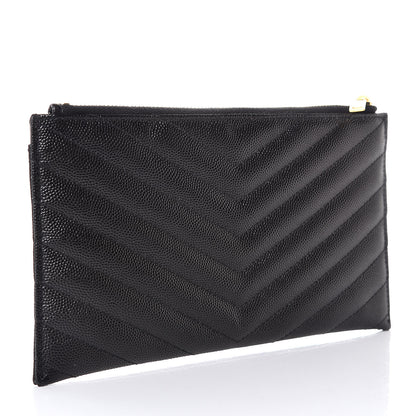 Saint Laurent Grain De Poudre Chevron Monogram Bill Pouch Black 3 of 8