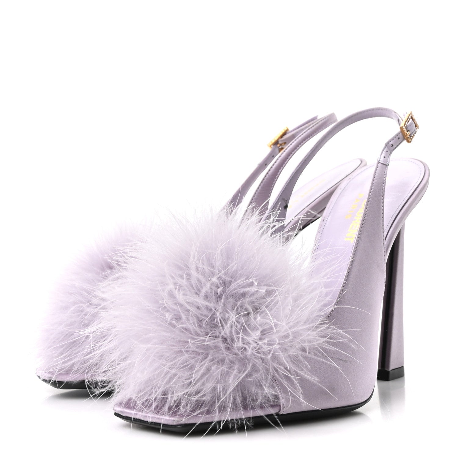 Saint Laurent Crepe Satin Blanco Feathered Sandals 38 Poly Grey 4 of 11