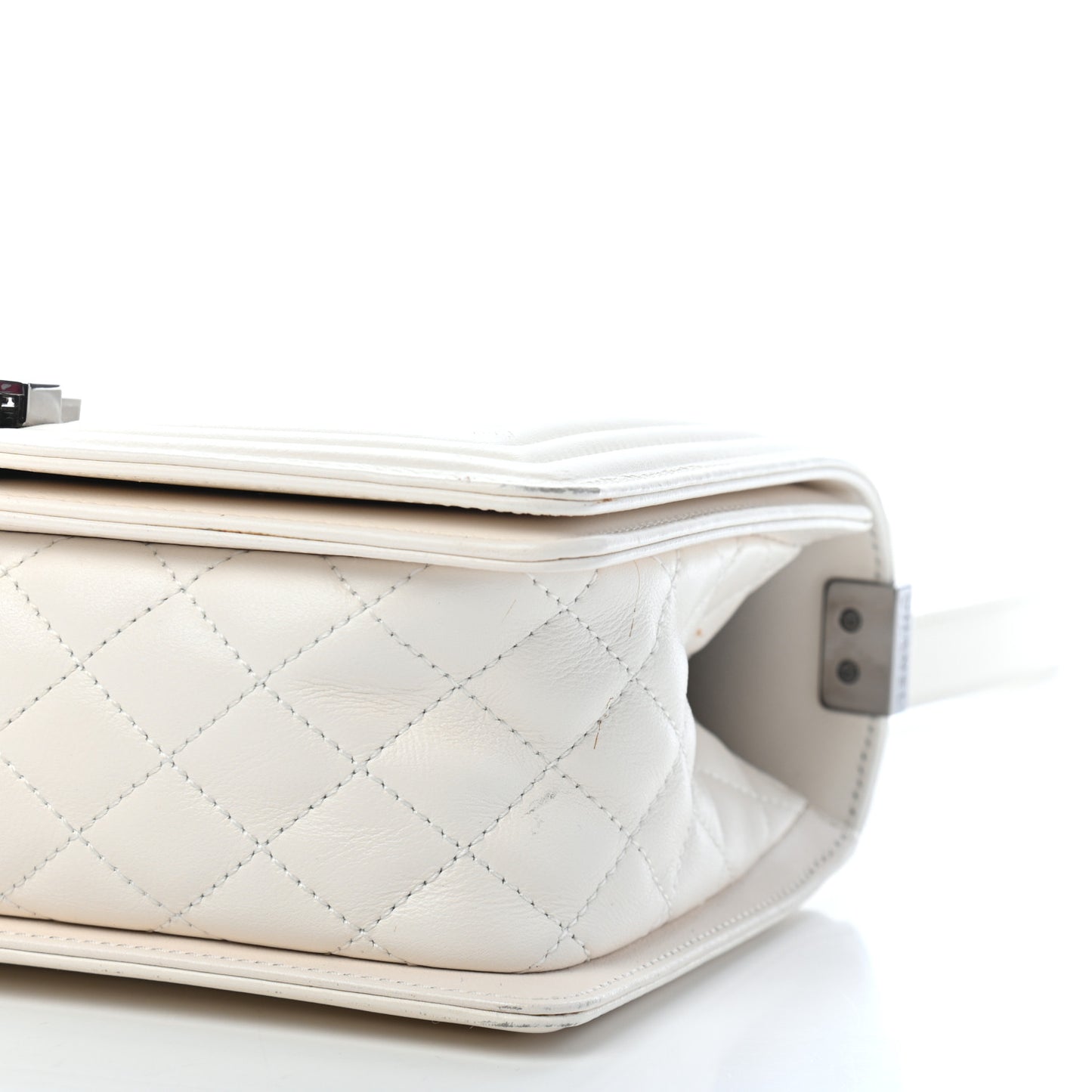Lambskin Quilted Chevron Medium Boy Flap White