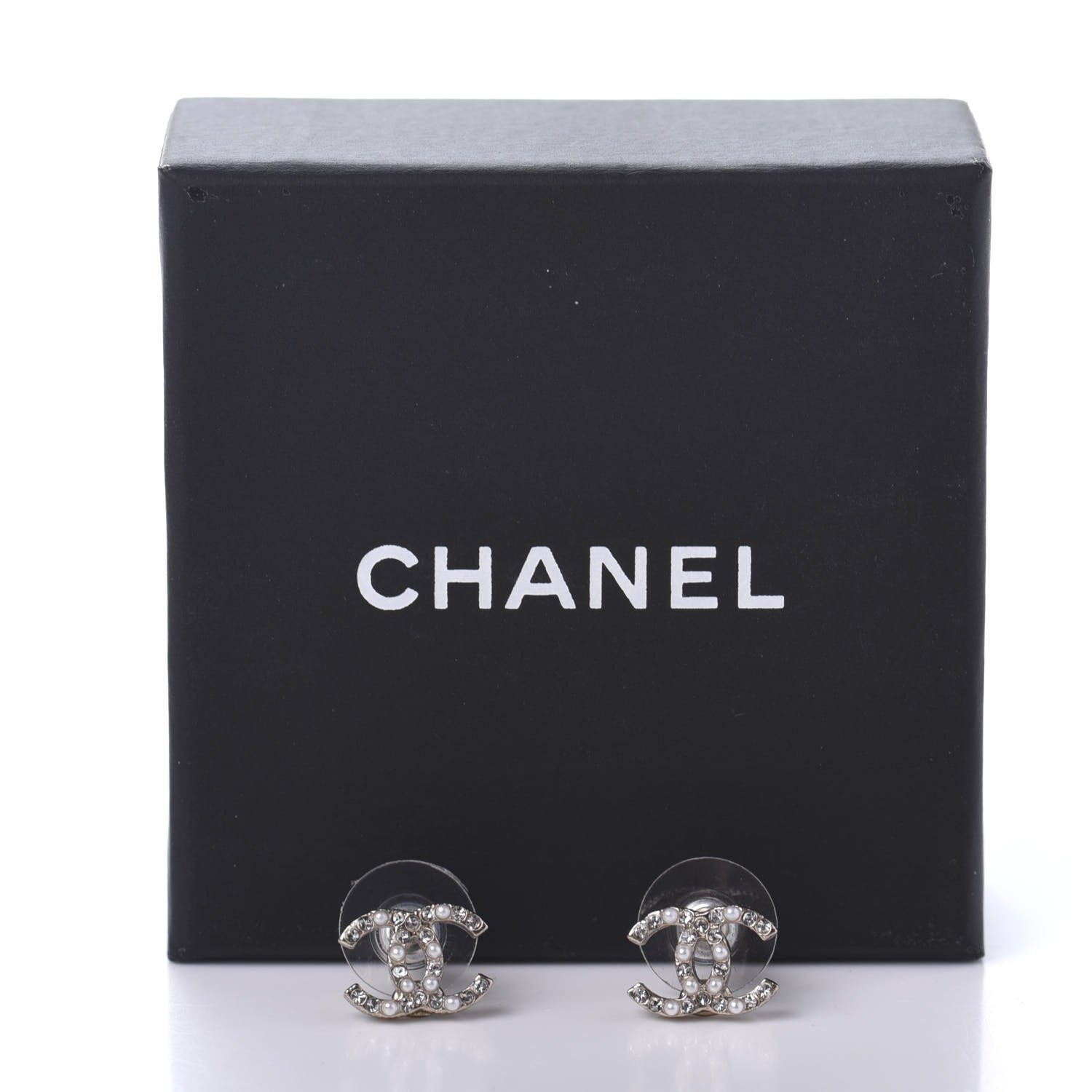 Chanel Pearl Crystal CC Earrings Light Gold 5 of 5