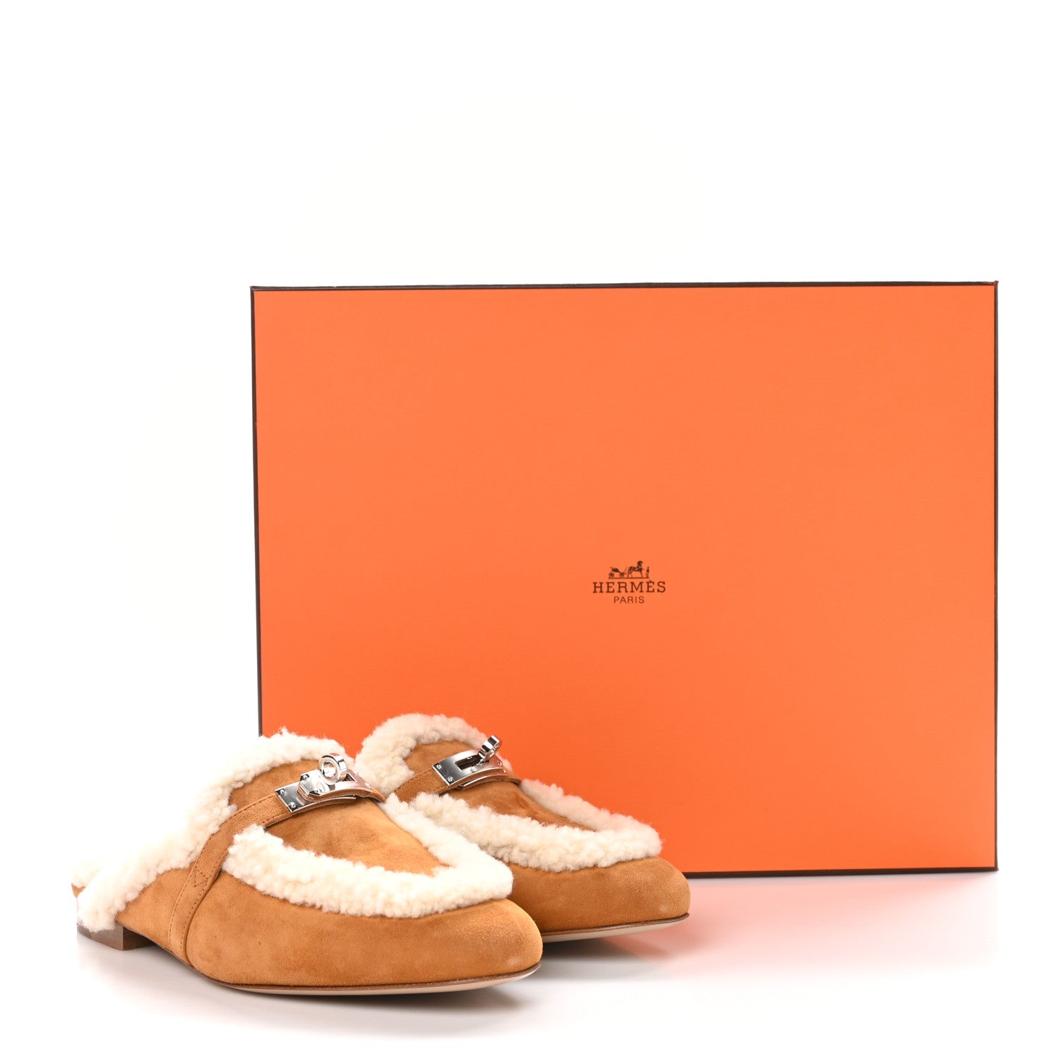 Hermes Suede Goatskin Woolskin Womens Oz Mules 37 Naturel 8 of 8