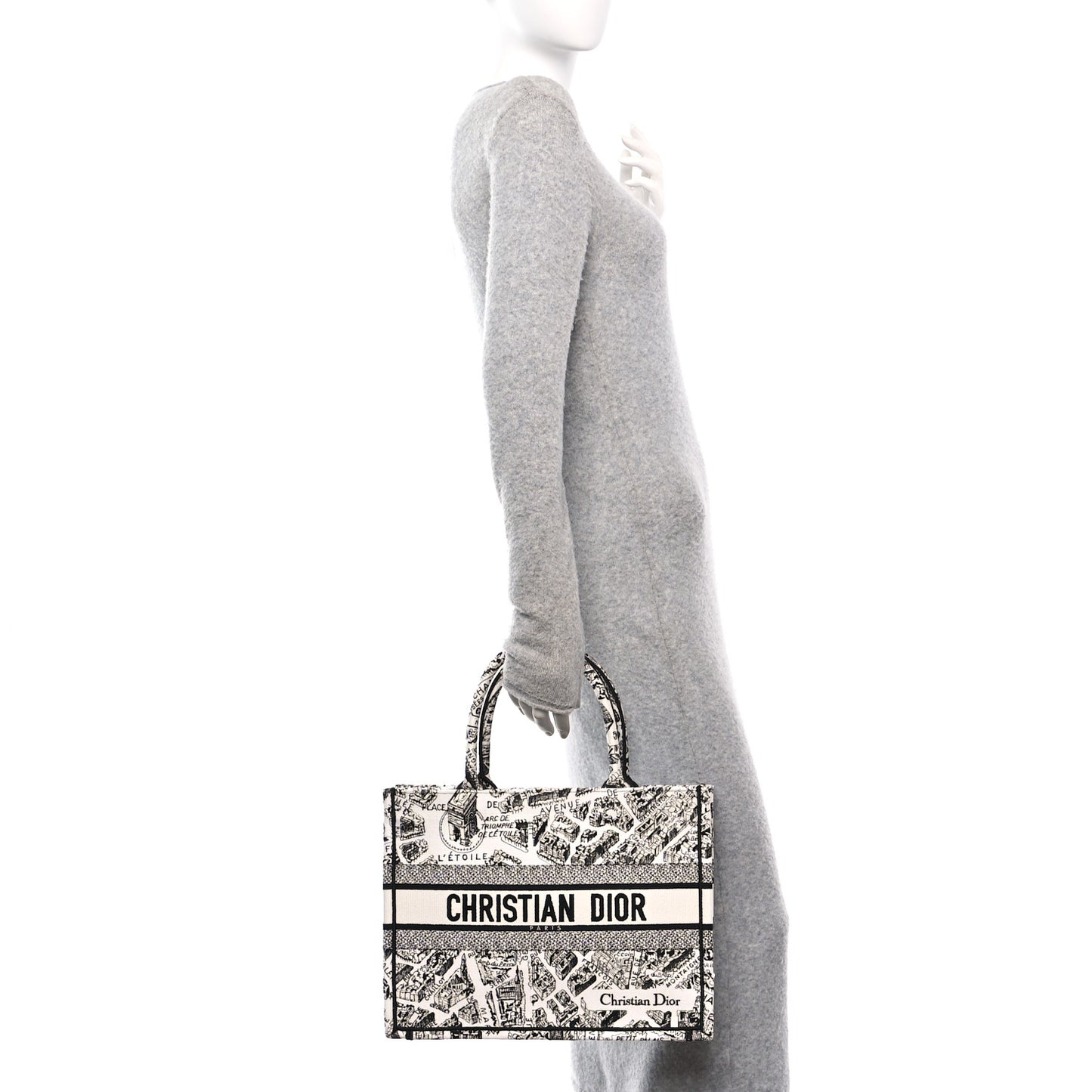 Canvas Embroidered Medium Plan De Paris Book Tote White Black