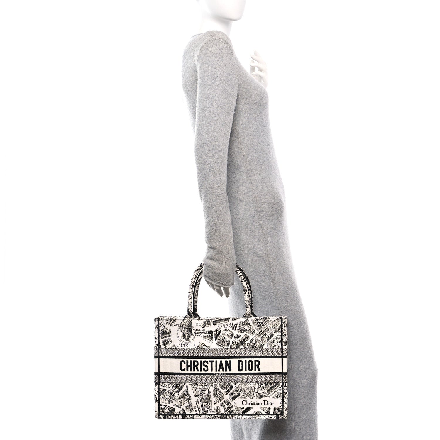 Christian Dior Canvas Embroidered Medium Plan De Paris Book Tote White Black 2 of 11