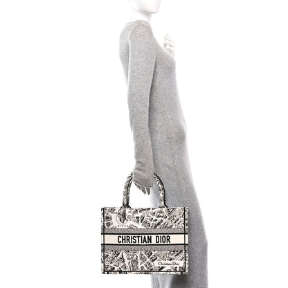 Christian Dior Canvas Embroidered Medium Plan De Paris Book Tote White Black 2 of 11