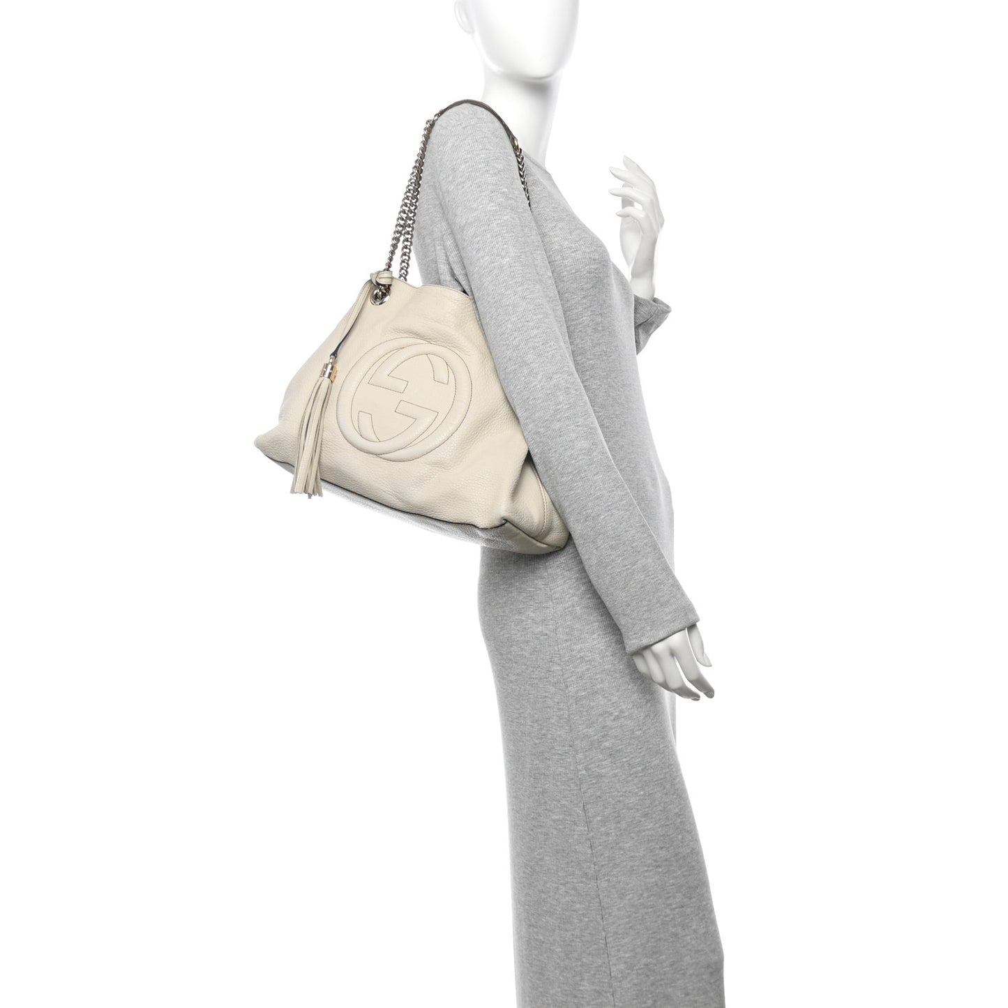 Pebbled Calfskin Medium Soho Chain Shoulder Bag Off White