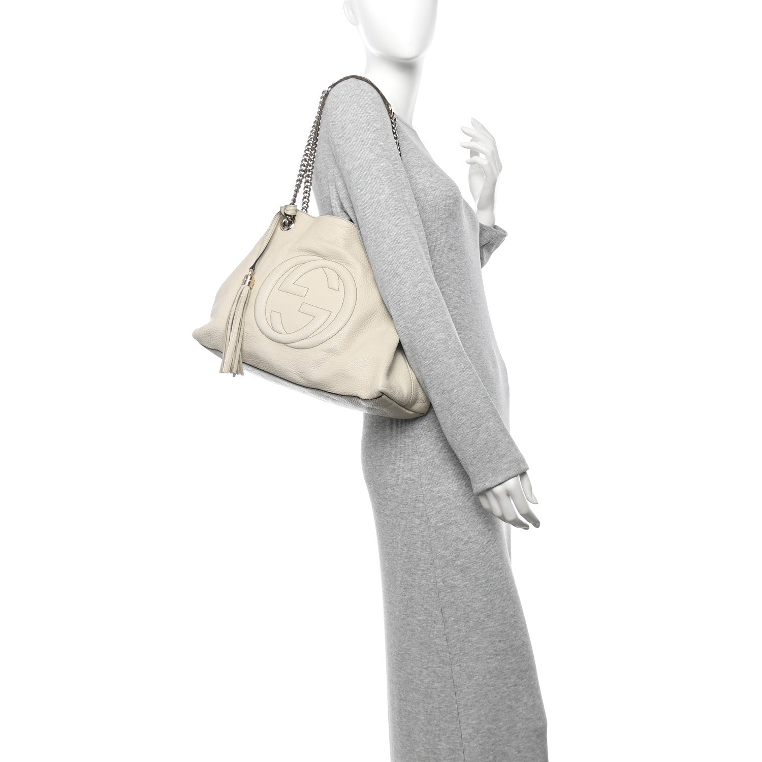 Gucci Pebbled Calfskin Medium Soho Chain Shoulder Bag Off White 2 of 17