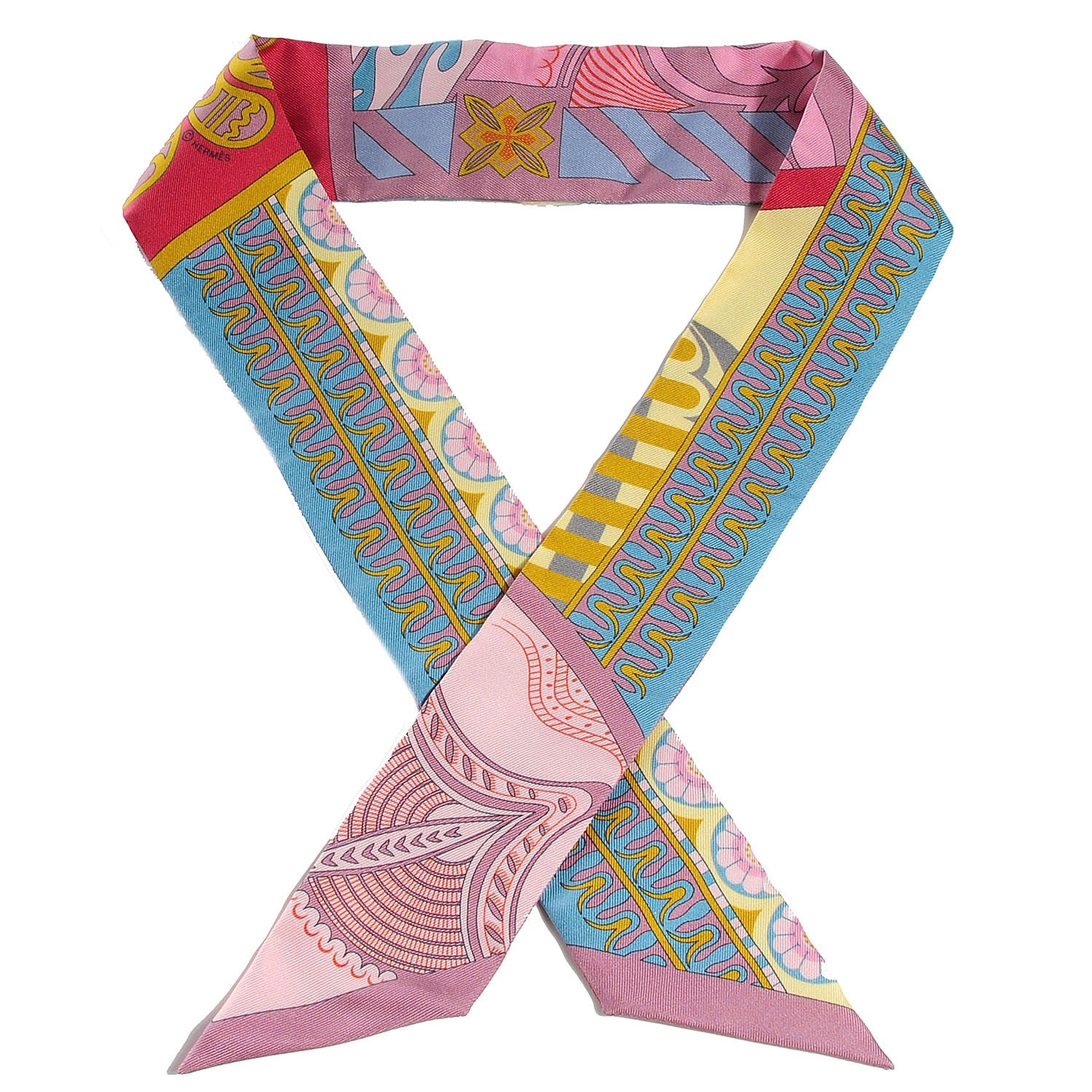 Hermes Silk Geometrie Cretoise Silk Twilly Vieux Rose Framboise Bleu 1 of 8