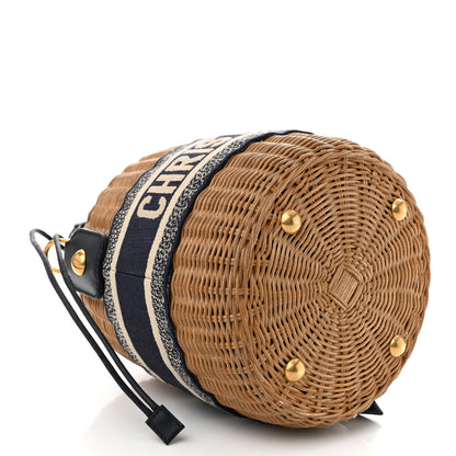 Christian Dior Wicker Oblique Drawstring Bucket Bag Blue 4 of 10