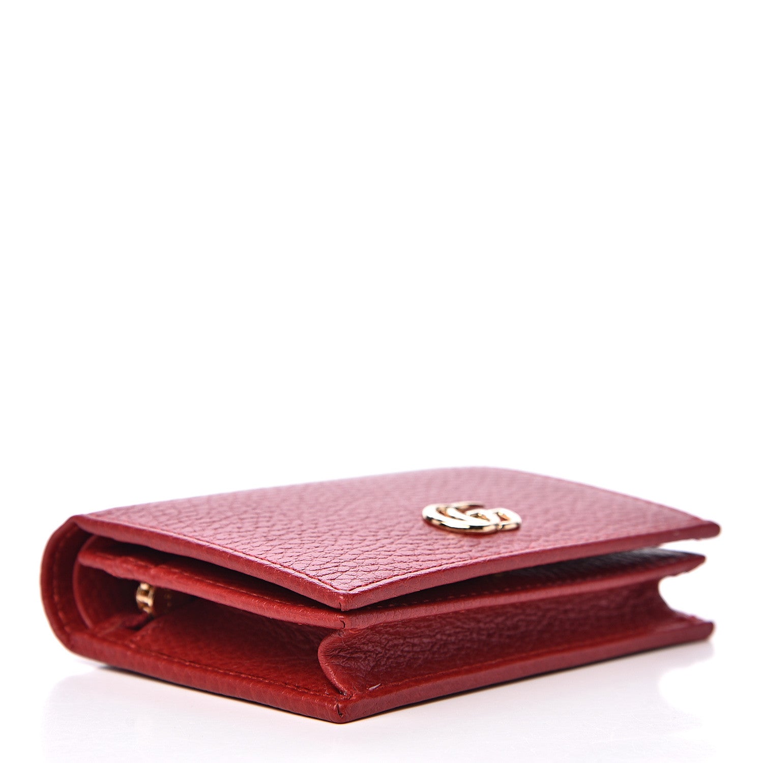 Gucci Pebbled Calfskin GG Marmont Card Case Hibiscus Red 3 of 7