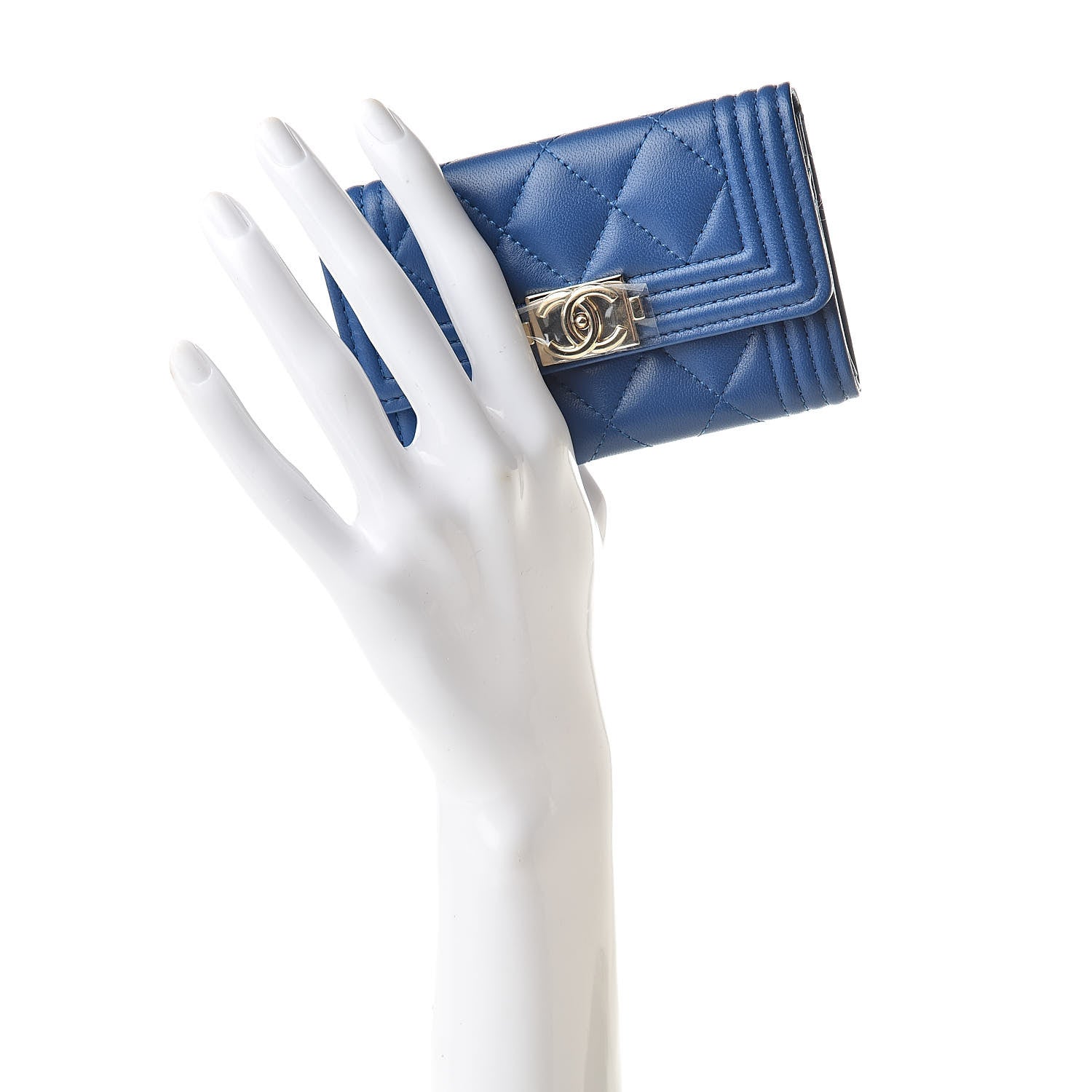 Chanel Lambskin Quilted Boy Card Holder Wallet Blue 2 of 9