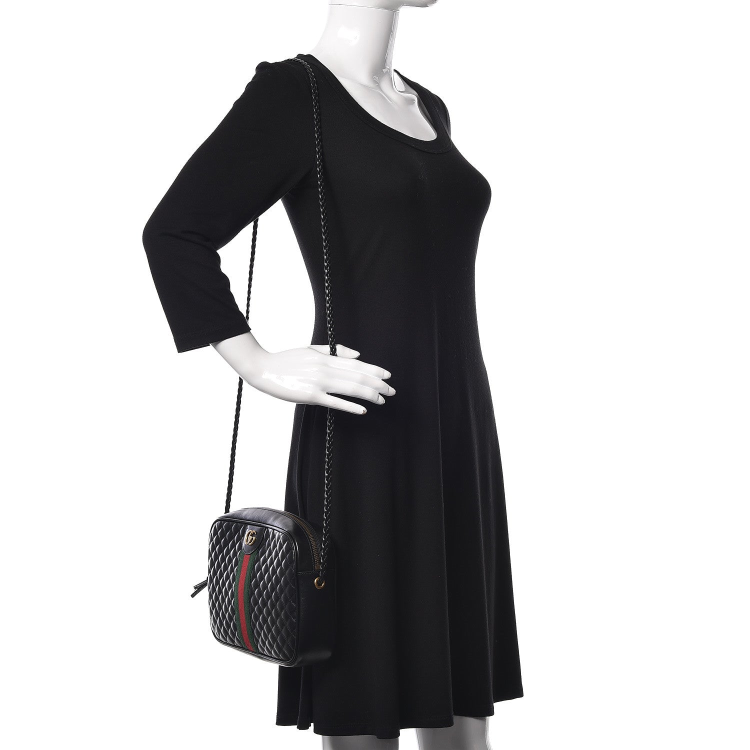 Gucci Calfskin Web Trapuntata Small GG Shoulder Bag Black 2 of 13