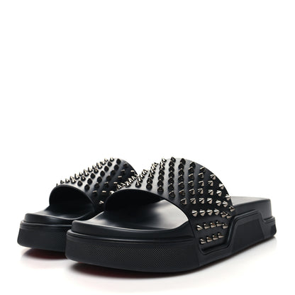 Christian Louboutin Calfskin Studded Mens Pool Fun Platform Flat Slide Sandals 45 Black 3 of 10