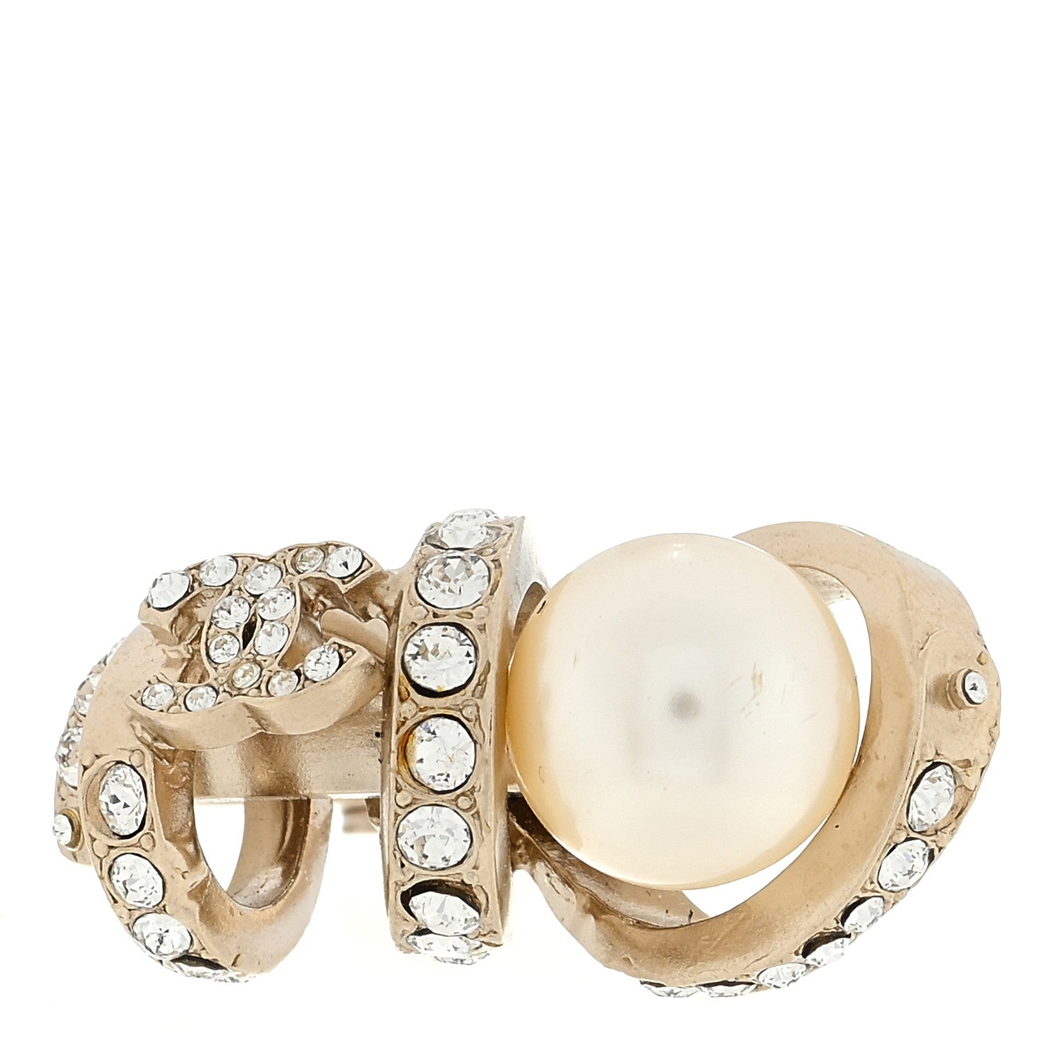 Chanel Crystal Pearl CC Ring 52/6 Gold 1 of 4